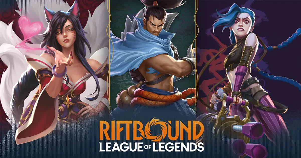 Campeões de Riftbound: Ahri, Yasuo e Jinx